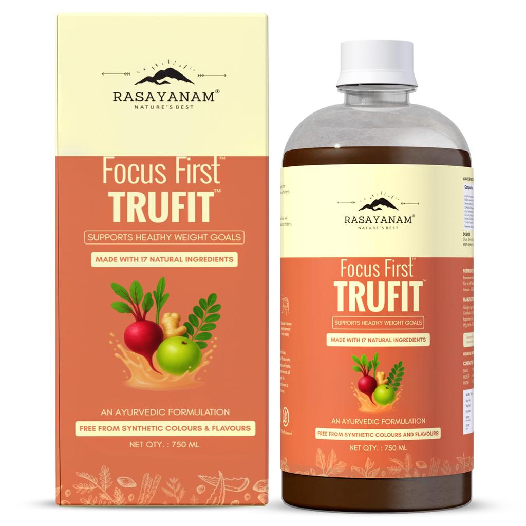 Rasayanam TruFit Сок 750 мл | 17 трав для контроля веса и пищеварения | Метод Кватх | Без сахара | Гарциния, Зеленый чай, Амла и Моринга | 100%