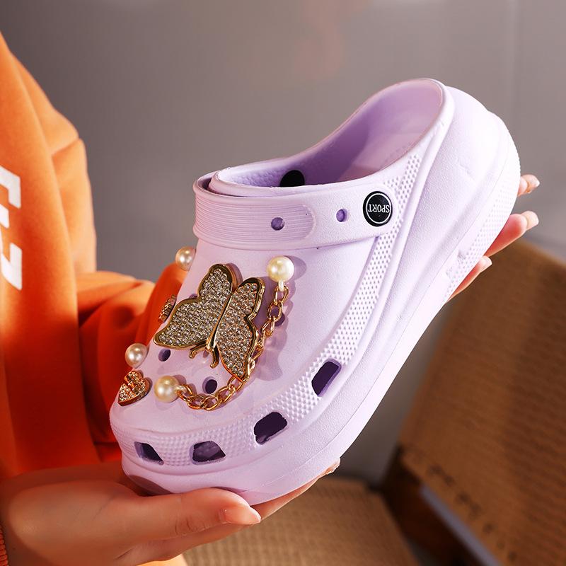 Милые туфли с бабочками и рисунком из мультфильма, туфли с цветочным принтом, женская летняя одежда, модные трендовые сандалии, женские нескользящие тапочки с сумкой на голову