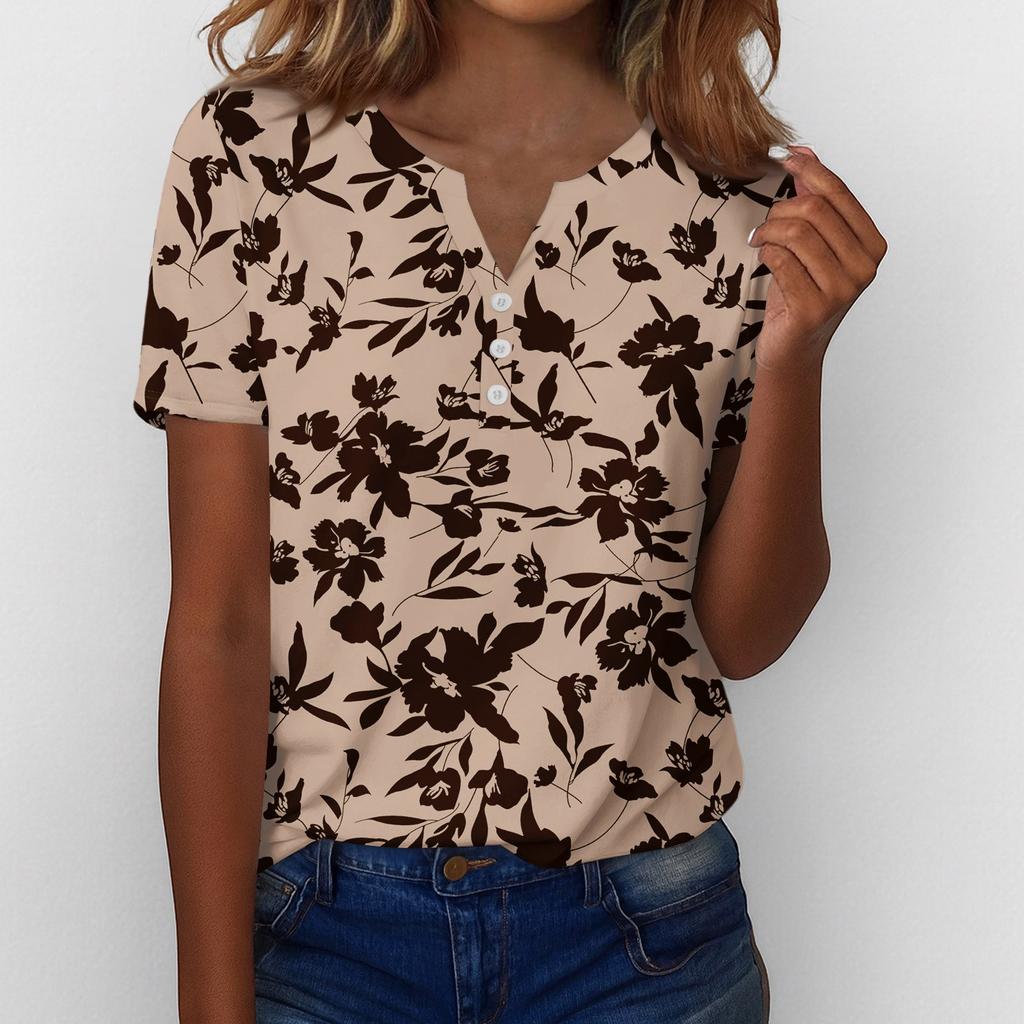 Летние топы для женщин Блузки на пуговицах для женщин Нарядные повседневные футболки с V-образным вырезом