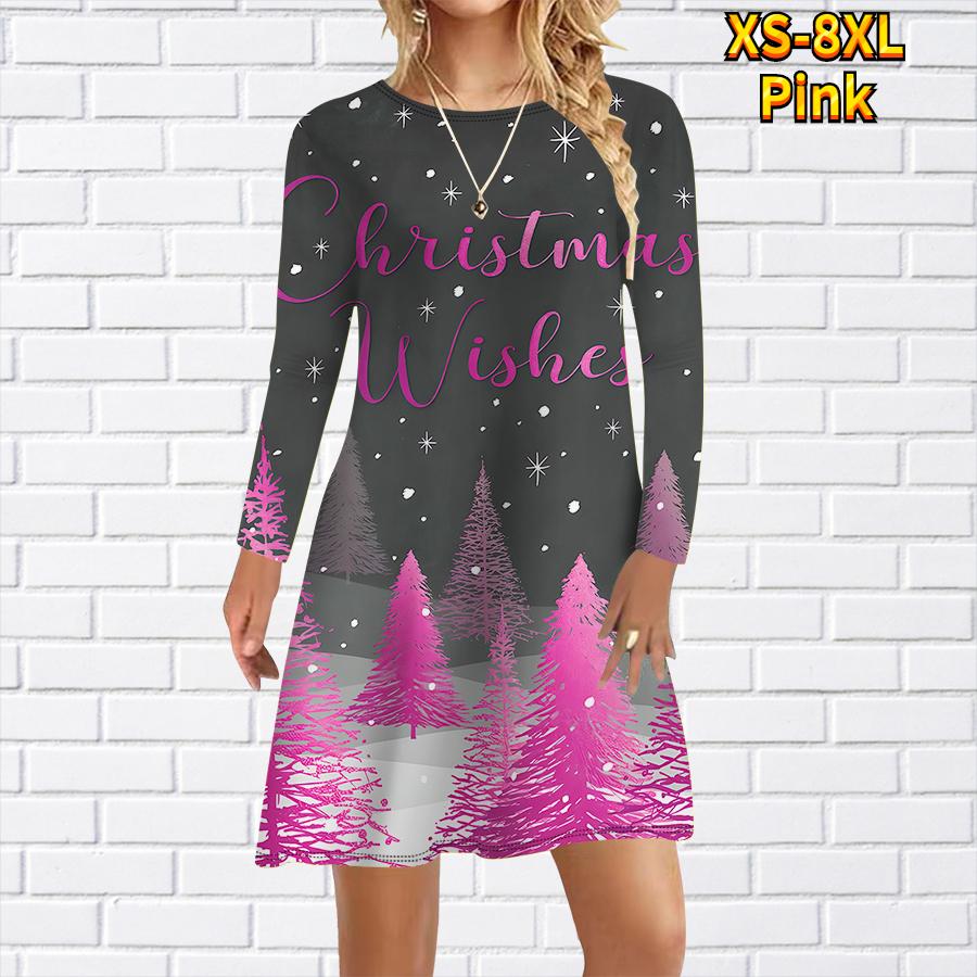 Женское повседневное платье с принтом рождественской елки и снега Платья для женщин с круглым вырезом и коротким рукавом Платье размера плюс