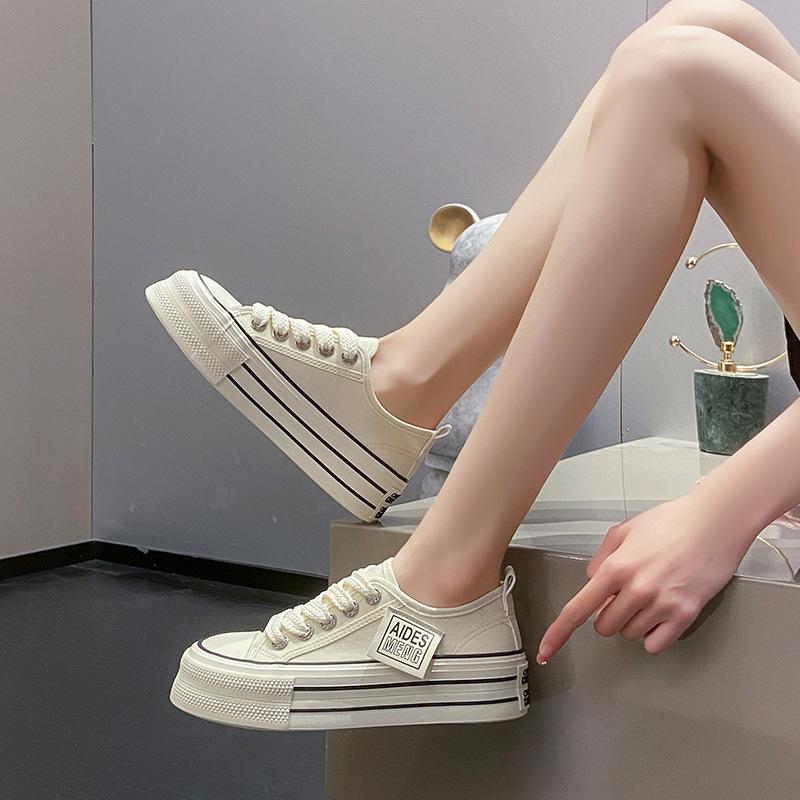 Модные женские парусиновые кроссовки, женская повседневная обувь, весна 2024, новые кроссовки, женская обувь на плоской подошве со шнуровкой, женская вулканизированная обувь