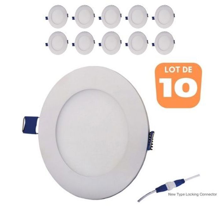 Lot de 10 spots LED ronds extra plats 18W 3000K