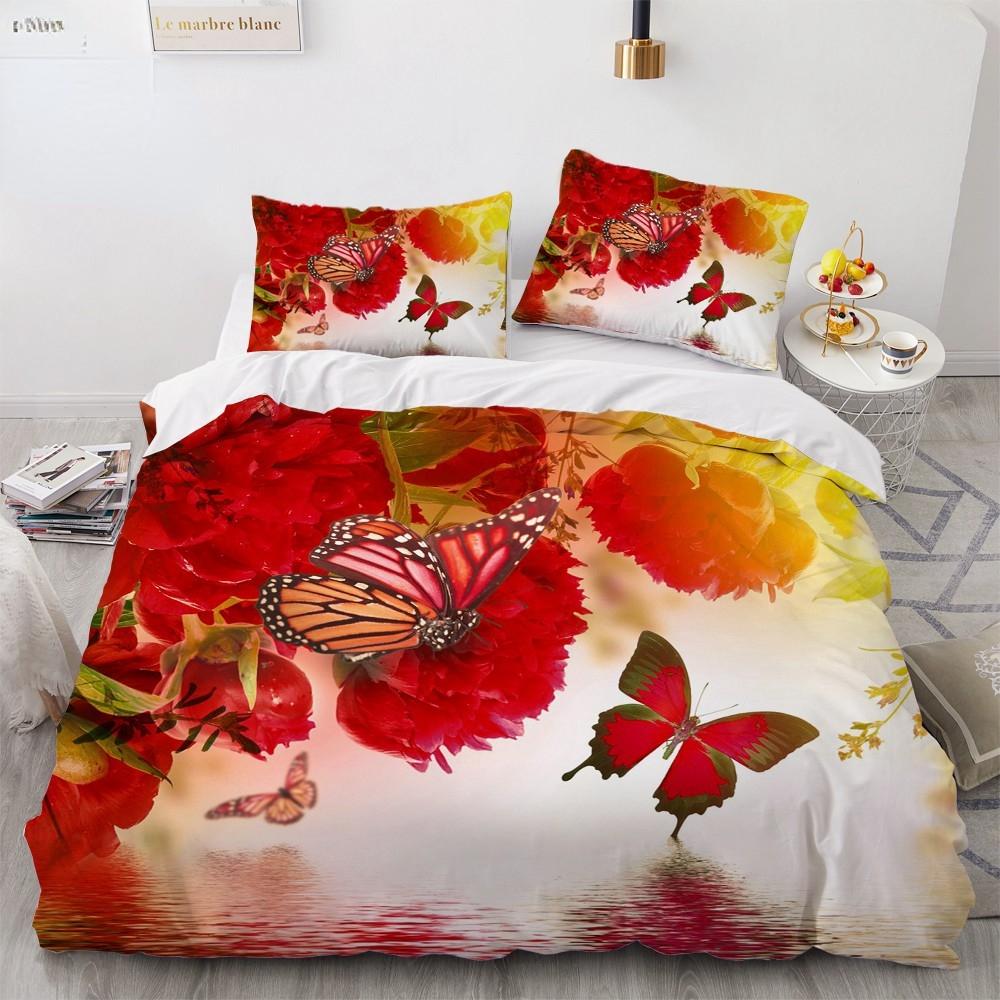 Dream NS Red Rose 3D Floral Duvet Cover Bedding Set Flower Bed Linens Double Bed Sheet Comforter Summer Quilt King Size