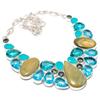 Green Opal, Blue Topaz Gemstone 925 Sterling Silver Jewelry Necklace 18" g4E39