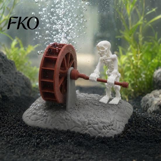 Decorative Skeleton Ornament Waterwheel Decoration for Fish Tank, Spooky Skull Aquarium Landscaping Decor Ornament, Tank Accessories
