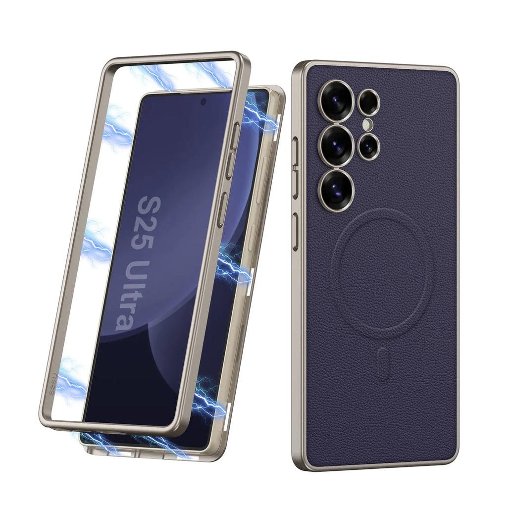 RENGZ оригинальный лакированный кожаный чехол S25Ultra для телефона Samsung Galaxy S25 Ultra роскошный магнитный защитный чехол 2 в 1 MagSafe