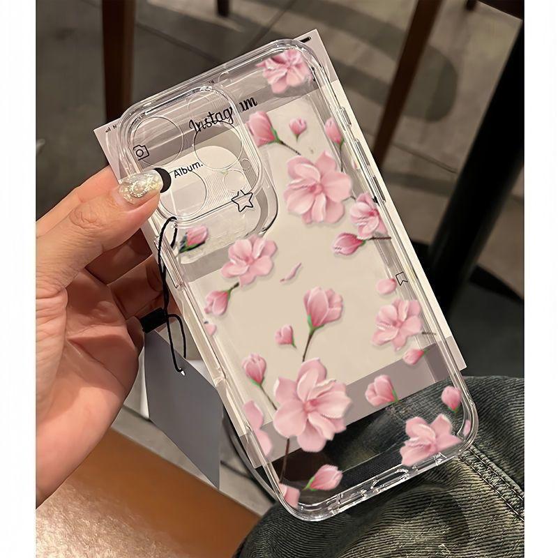 Case For iPhone 16 PRO Max 14 Plus 13 12 Mini 11 Pro Max 6E Flowers Pattern Simple Soft Silicone Transparent Cover