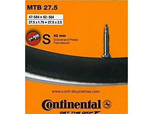 Set of two Continental MTB Presta tubes, 27.5x1.75-2.5 (47-584/62-584), 42mm valve length, in simplified packaging. [Parallel import]
