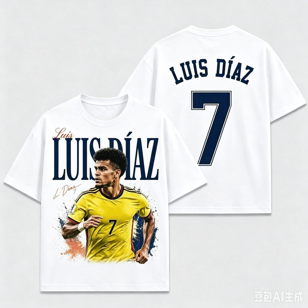 2026 Luis Daz Colombia No7 Football Tshirt Unisex Unisex Summer 100 Cotton Clothing Oversize Short Sleeved Top Streetwear Unisex