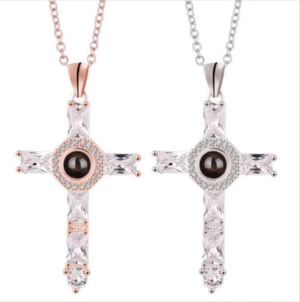 Summer Cross Inlaid Diamond Letter Necklace for Women - Custom Picture Projection Jewelry Accessory