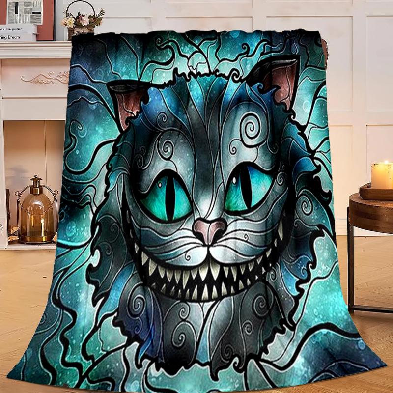 1PC wonderland Smile Cat Flannel Blanket Gift, Suitable for Both Men And Women, Soft Ideal for Beds And Sofa, Birthday Or Christmas Gift
