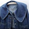 Women Denim Jacket Retro Single-breasted Doll Collar Long Sleeves Solid Color Side Pockets