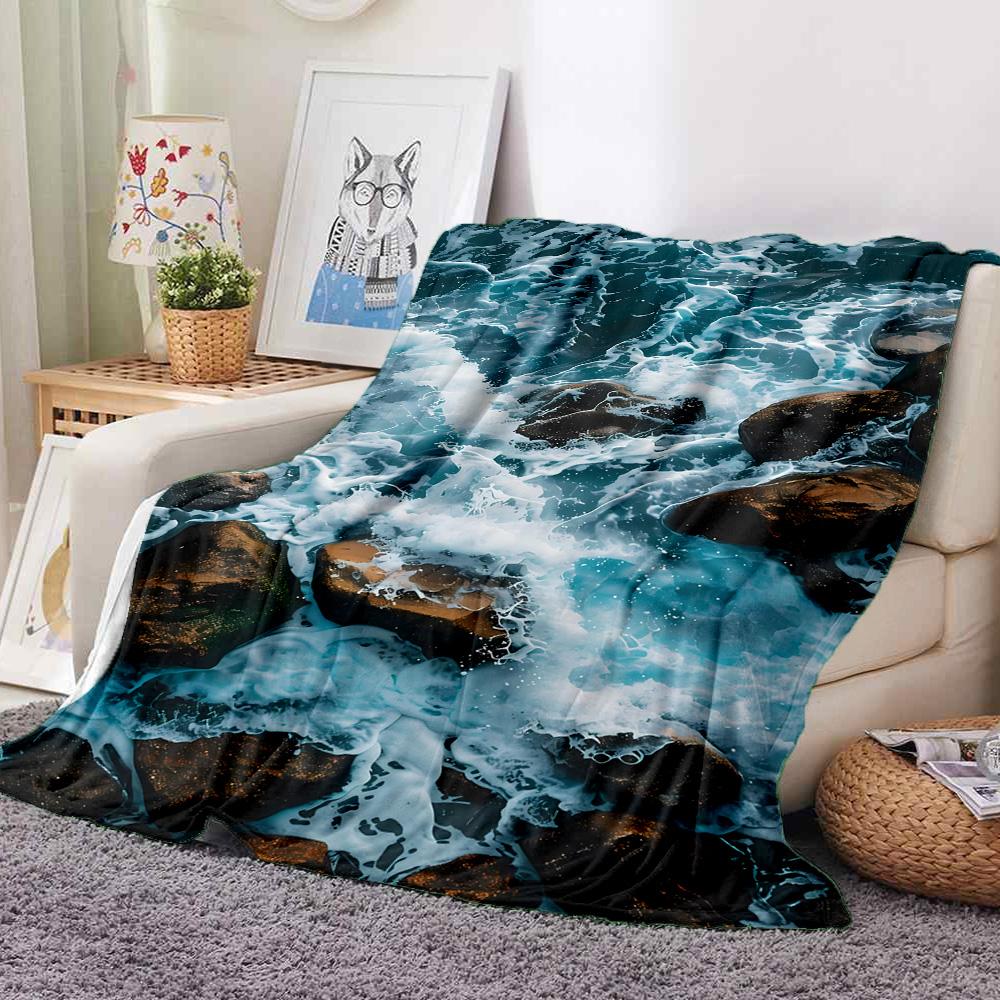 Ocean Rocks Flannel Blanket Throw Blanket Soft Warm Sofa Bed Camping home Decor Unique Christmas Gift C926357