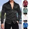 Men Glossy Dress Shirt Solid Color Long Sleeve Business Shirt Button-up Casual Slim Fit Shirt for Prom Parties Weddings