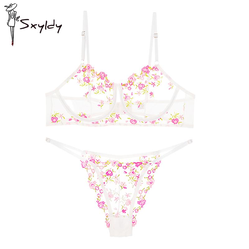 Французские Сладкие Сексуальные Сетчатые Комплекты Бюстгальтеров Красивая Цветочная Вышивка Цветочные Стринги