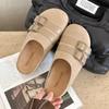 Баотоу полутапочки женские весенние новые ретро на плоской подошве кожаная пряжка тапочки на один шаг