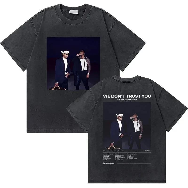 Oversized Acid-Wash Vintage Short-Sleeve T-Shirt Featuring Metro Boomin x Future "We Don't Trust You" Album Cover Graphic Print