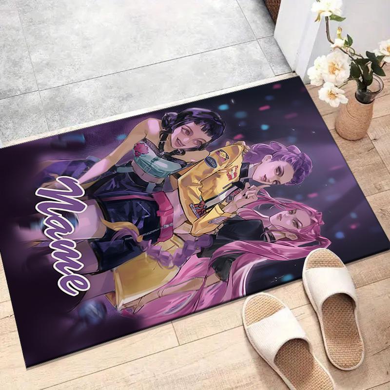Custom KPop Demon Hunters Mat Personalized Name, Polyester Washable Indoor Entryway Rug, Gift for Christmas, Easter, Thanksgiving Day