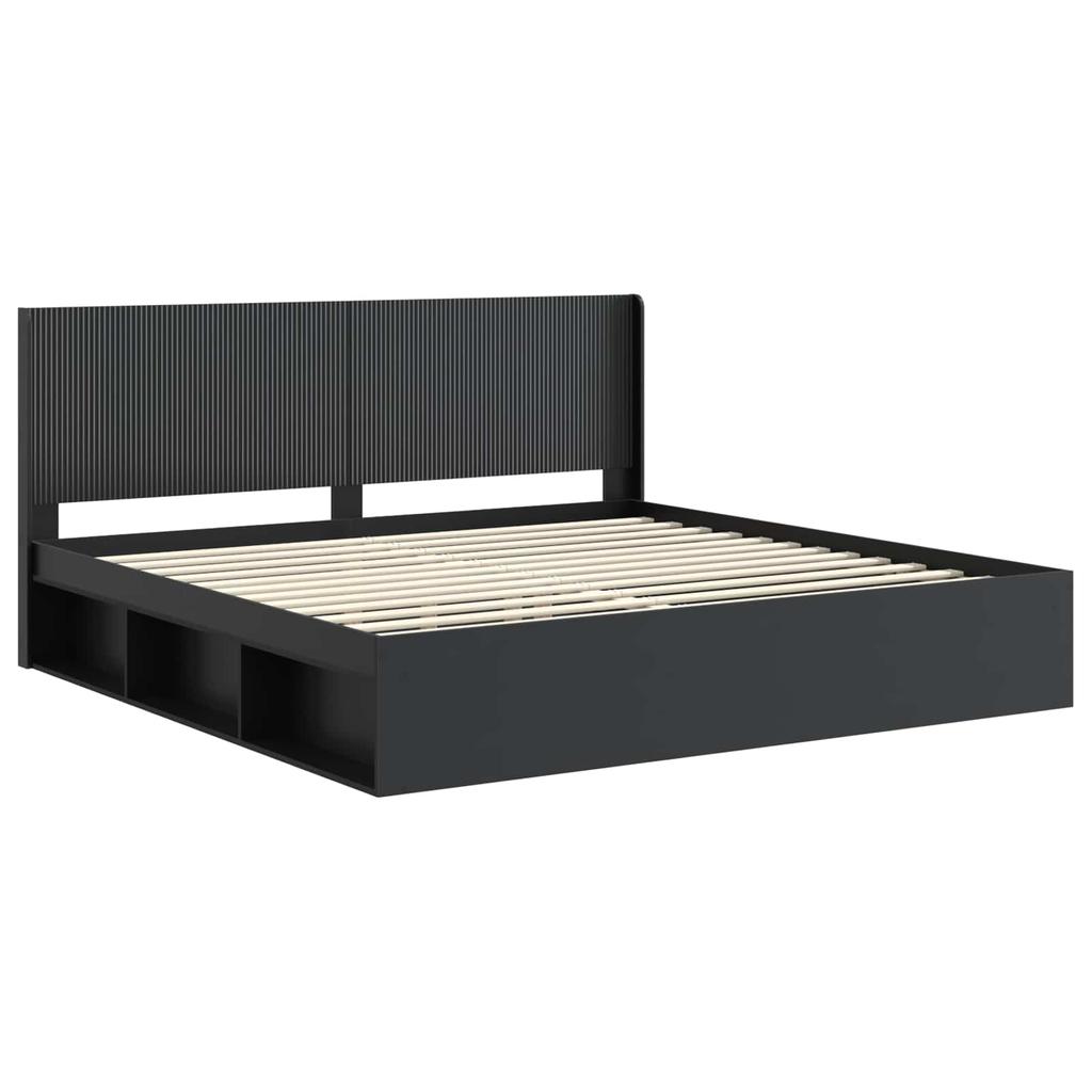 Bed Frame with Storage Space and Headboard Black 200 x 200 cm