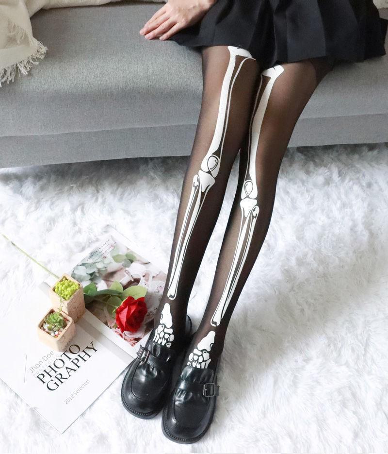 Колготки Harajuku Halloween Black Skull: Женские тату-чулки