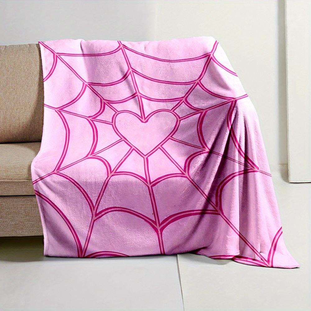 Cute Pink Spiderweb Pattern Throw Blanket Plush Fleece Microfiber Bed Decor Sheet Cozy Winter Halloween Gift