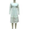 Women's Summer Round Neck Hollow Simple Lace Long Sleeve Slim Midi Dresses