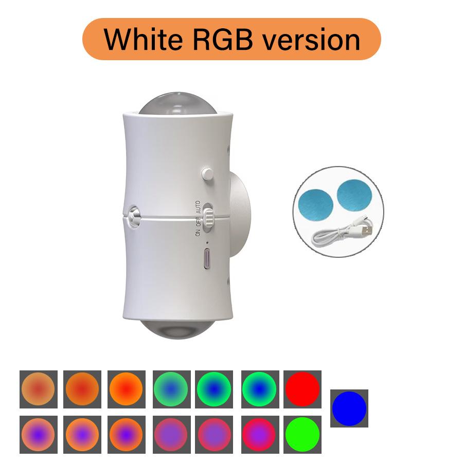 Светодиодный настенный светильник с датчиком движения, трехцветный RGB, перезаряжаемый, двухголовочный магнитный прожектор для спальни, прихожей, лестницы, окружающее освещение