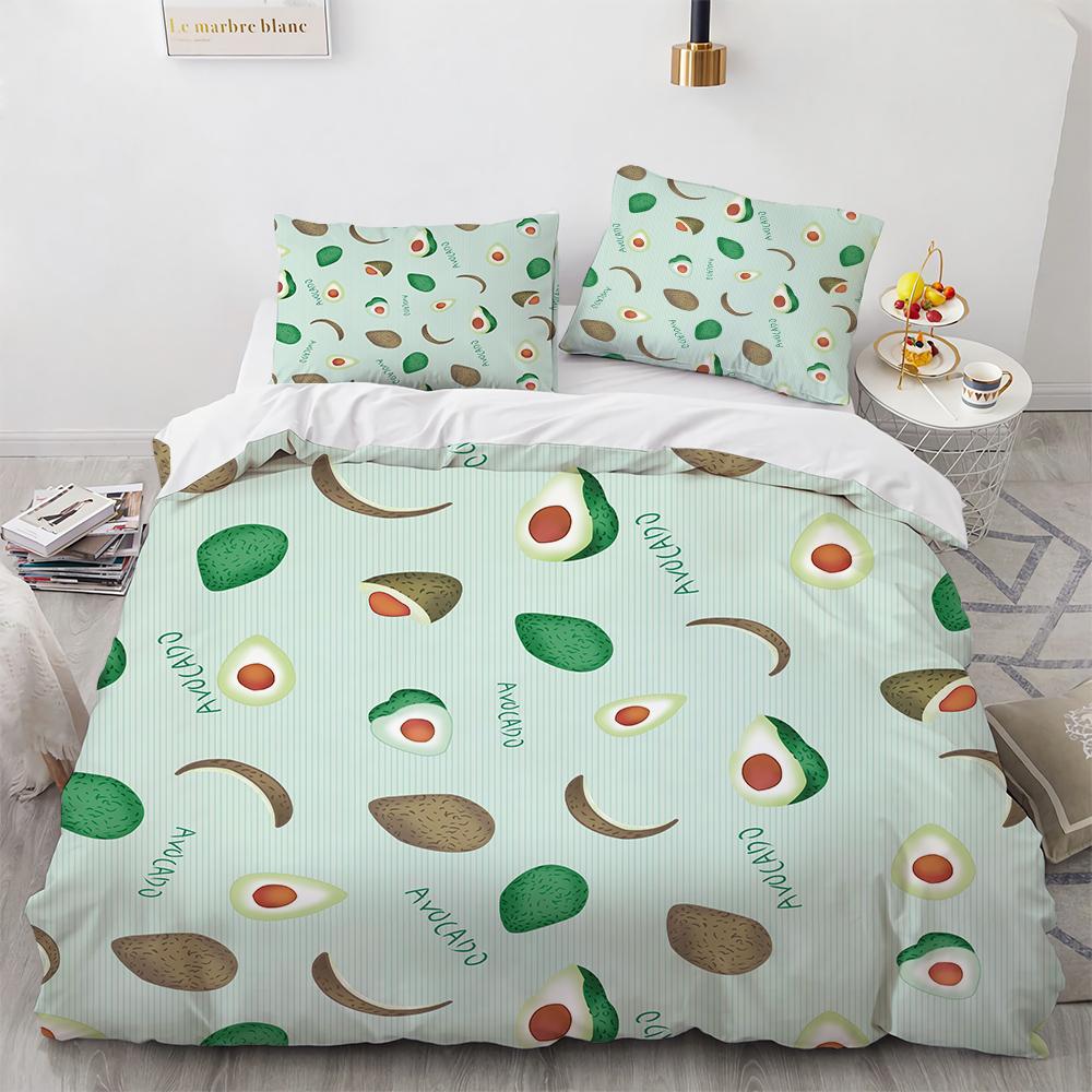 Cartoon Avocado King Queen Duvet Cover Fruit Funny Expression Bedding Set for Kids Teens Adult Green Quilt Cover with Pillowcase