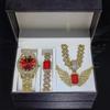 Stock Gold Men's Jewelry Set Alloy and Bling Rhinestone Iced Out Hip Hop Quartz Watch Bracelet Wing Pendant Necklace