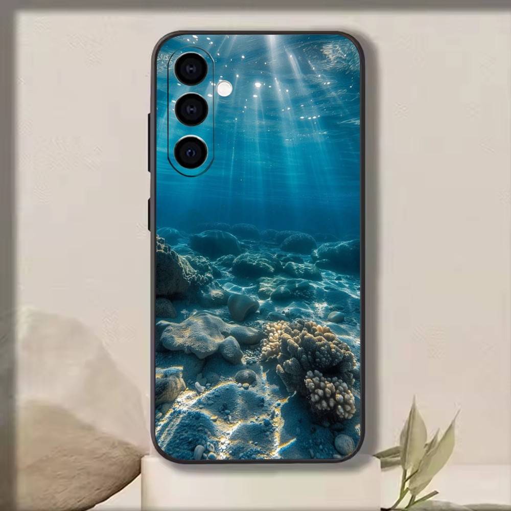 Текстура подводного мира Чехол для телефона Черный силикон Мягкий Для Samsung Galaxy A73,A72,A71,A70,A53,A52,A51
