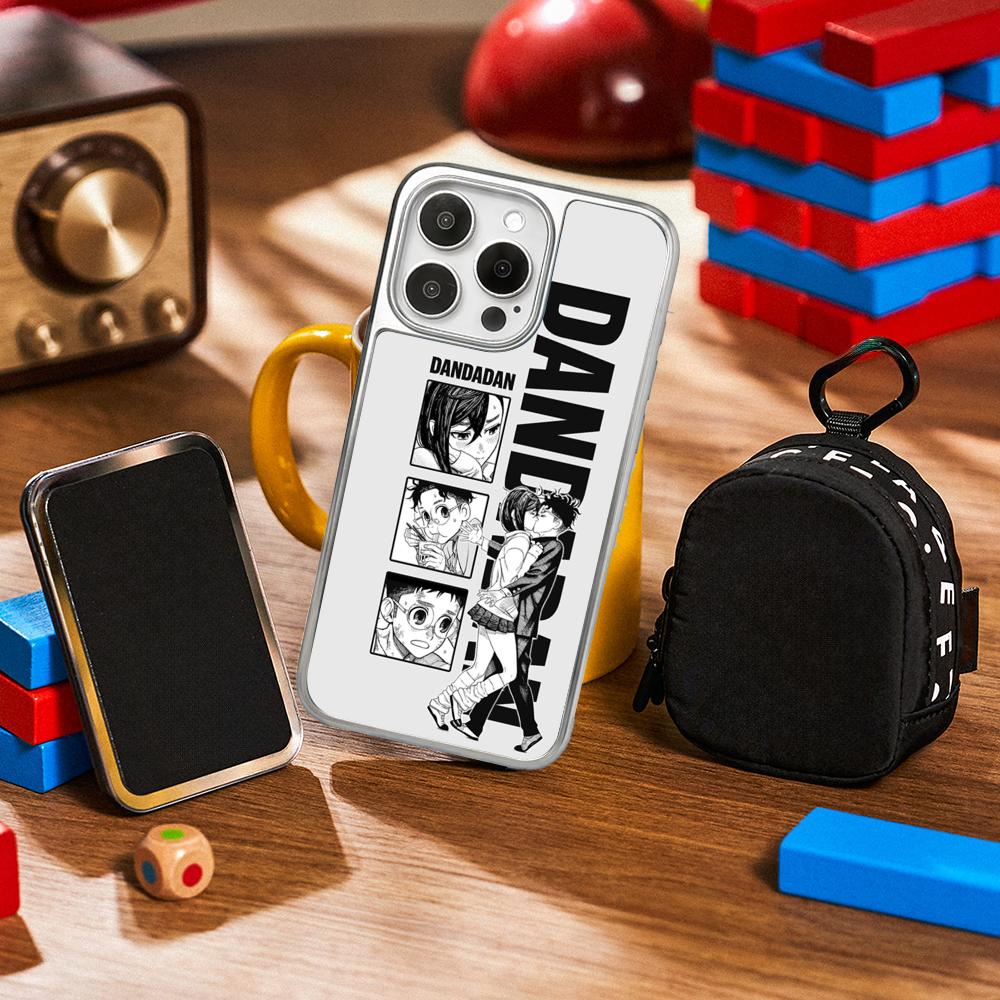 Dandadan cool japan anime pattern Phone Case for iPhone 16 15 14 13 12 11 Pro Max Sheepskin Silver-edged protective case