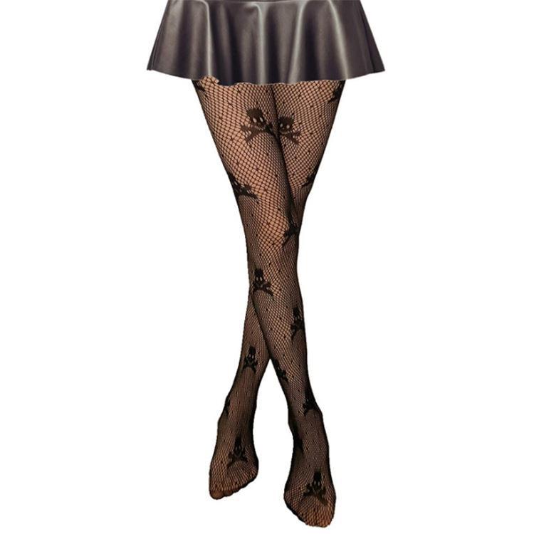 European and American Halloween Spider Web Socks Pantyhose Black Big Skull Adult Socks Fishing Net Socks Wholesale Ghost Festival Socks