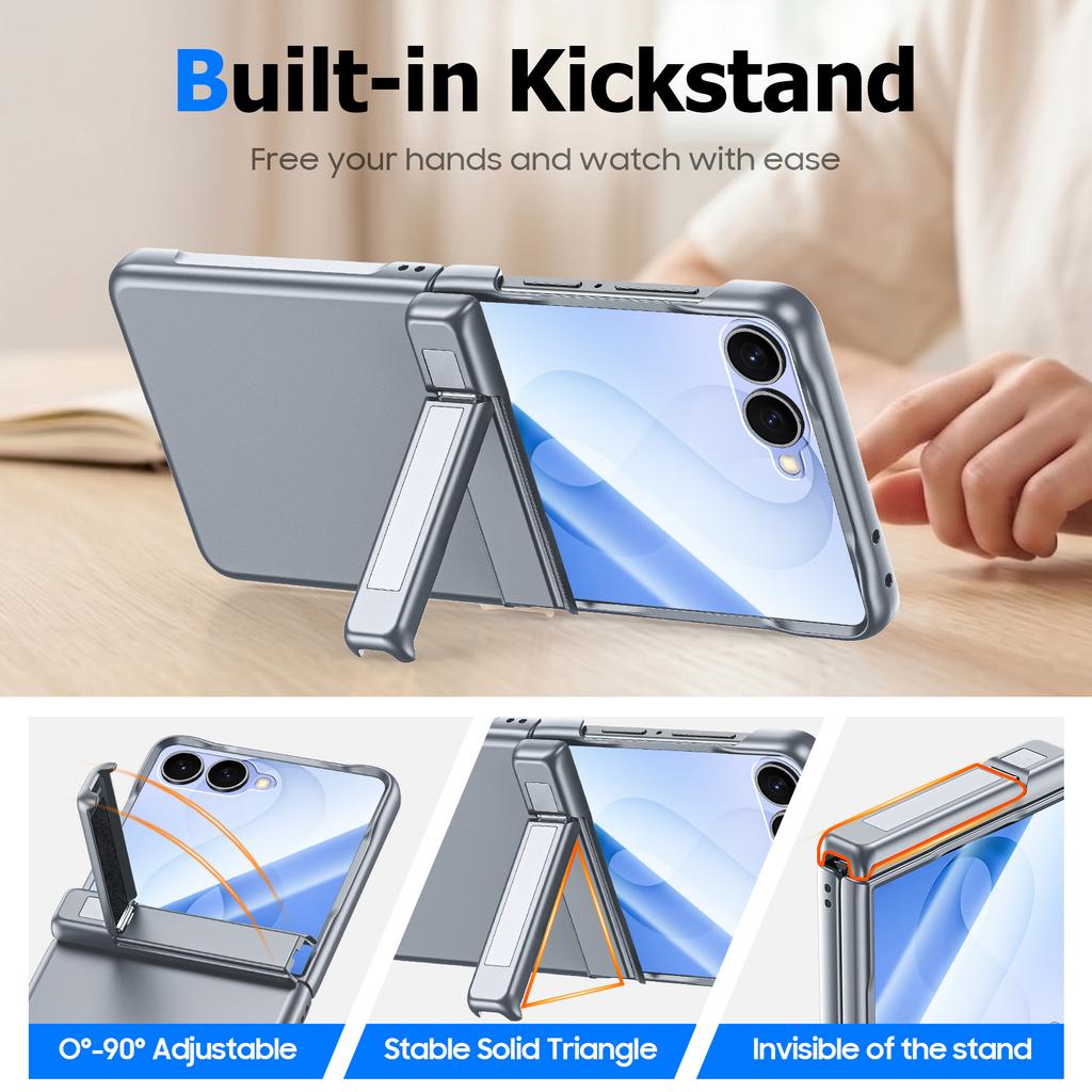 Hinge Protection Kickstand Phone Case for Samsung Galaxy Z Flip8, PC + TPU Foldable Cover-Grey