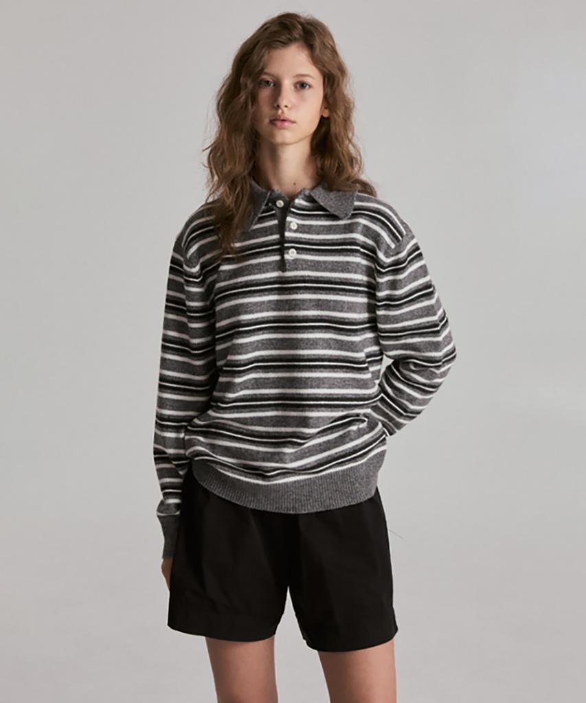 LESATELIER Riven Stripe Collar Wool Knit (Grey)