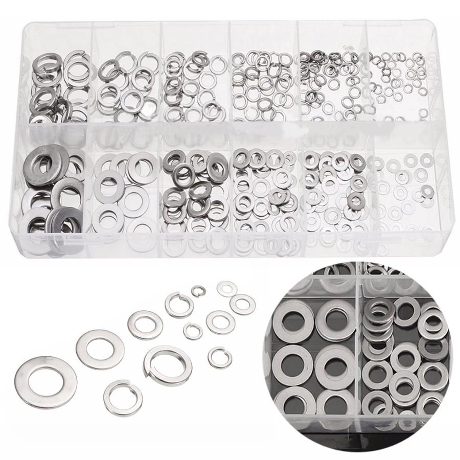 350pc/set Box of Flat & Spring Washer Assortment Stainless Steel Split Nuts Bolt
