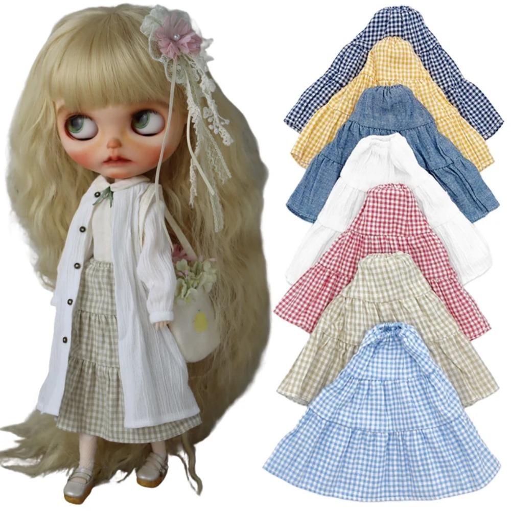 Платье для кук Blythe Синее Розовое Желтое Джинсовое Клетчатая юбка для Ob24 Ob22 Azone Кукольная одежда Платье Пасторальный стиль Одежда
