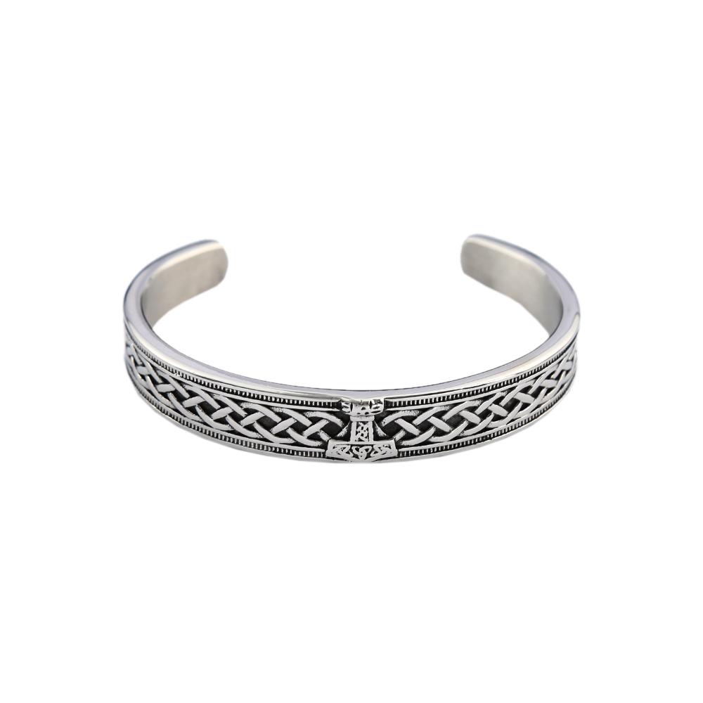 Vintage Stainless Steel Thor's Hammer Bracelet Fashion Handmade Nordic Rune Bangles for Men Women Amulet Jewelry Gifts Wholesale