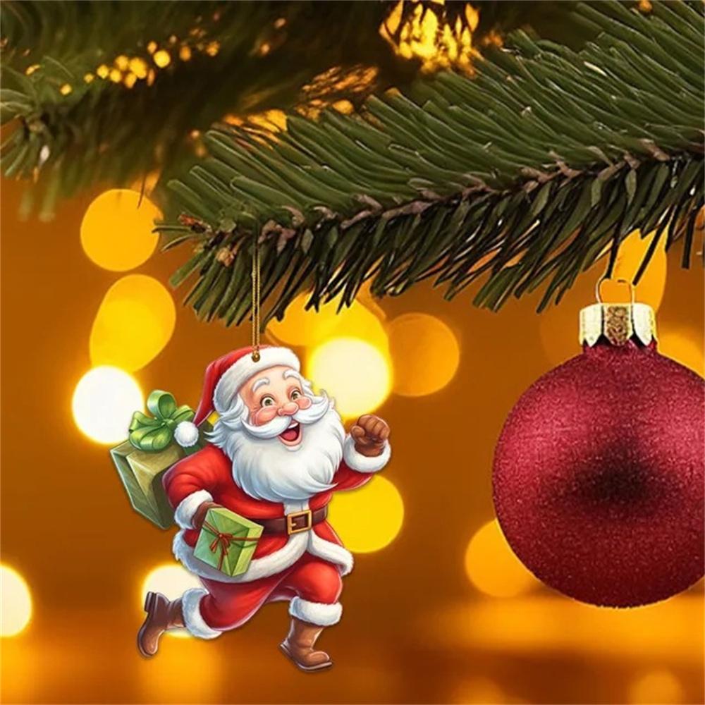 Funny Santa Claus Pendant Xmas Tree Decoration Flat 2D Acrylic Cartoon Running Santa Claus Home Party Decoration Supplies New