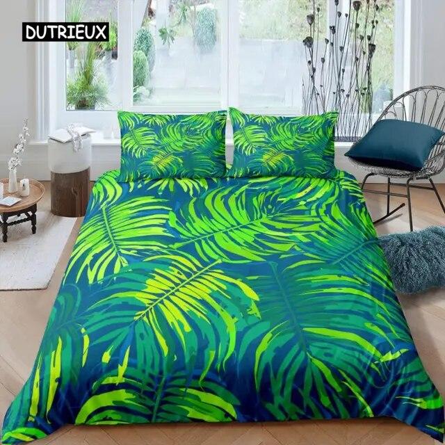Комплект пододеяльников с листьями, романтический праздник, остров, гавайские банановые деревья, комплект постельного белья Double Queen King, полноразмерный полиэстер, Qulit-чехол, комплект из трех предметов