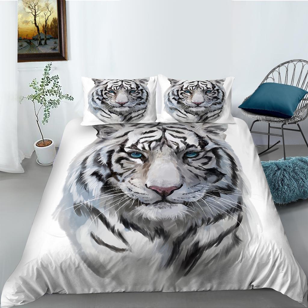 Комплект постельного белья с принтом «Свирепый тигр», полноразмерная двуспальная кровать, пододеяльник с рисунком льва, супермягкое и дышащее постельное белье на молнии