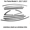 For Tesla Model 3 2017-2024 Accessories Stainless Steel Door Trim Cover Exterior Moulding Decoration Carbon Fiber Sticker Trim