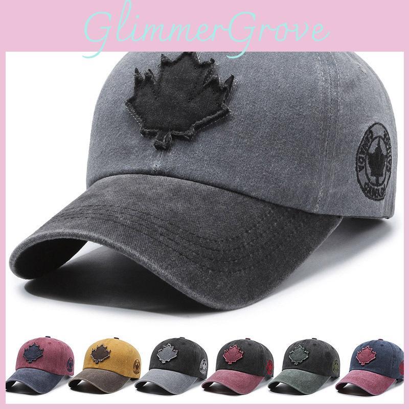 Fashion Waterwashed Cotton Baseball Cap With Maple Leaf Decoration Design For Outdoor Wear