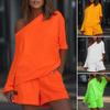 Women Summer Solid Color 2 Pcs/Set Tracksuit One Shoulder Short Pants Leisure Top Set for Daily Wear