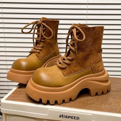 Женские ботильоны на платформе, на высоком каблуке, модная зимняя обувь, дизайнерские спортивные кроссовки на шнуровке, новые мотоциклетные ботинки Mujer De Botas