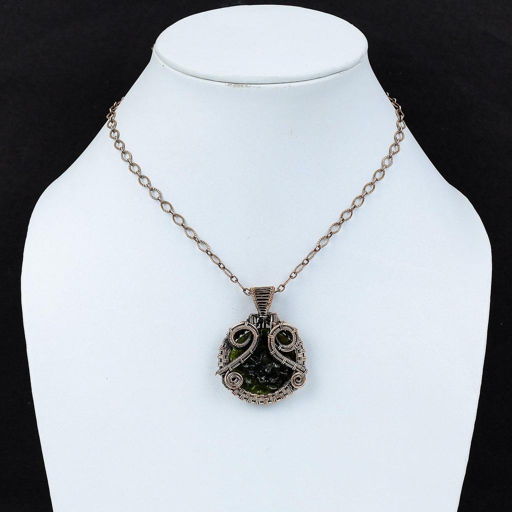 Moldavite Pendant Copper Wire Wrapped Pendant Gemstone Jewelry Unique Pendant Copper Wire Jewelry Handmade Brand New Pendant Engagement Gift