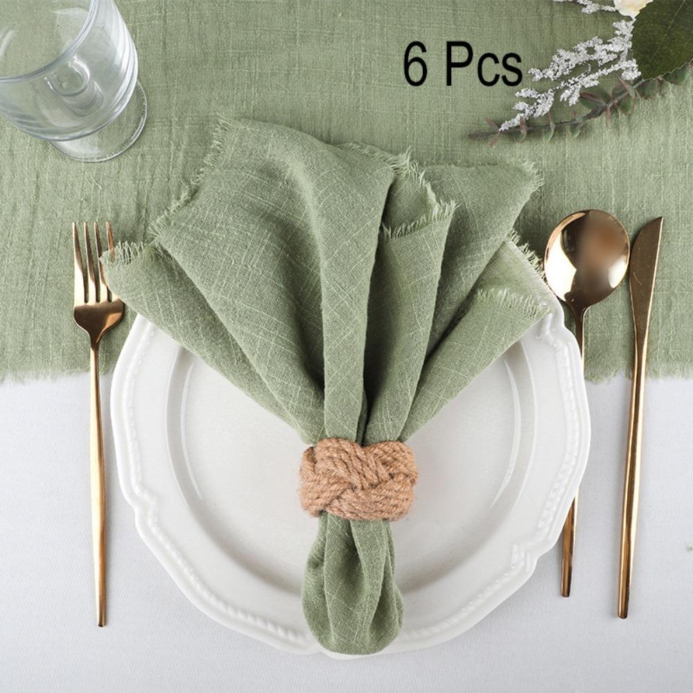6PCS Rustic Style Burr Edge Cotton Napkin Tassel Design Gauze Tea Towel Wedding
