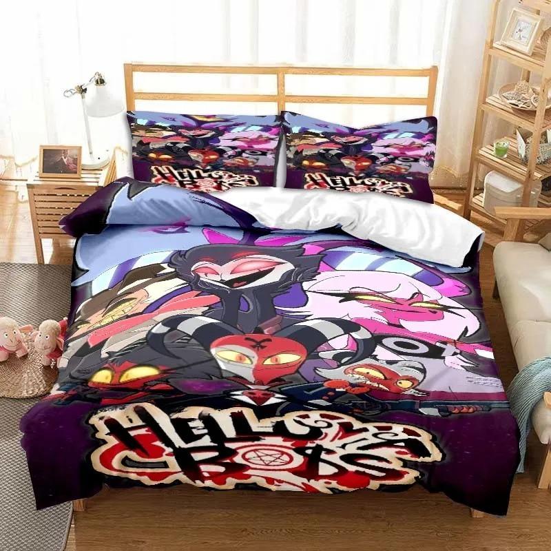 Мультяшный постельный комплект H-Helluva-Boss Аниме Набор пододеяльников Мягкий Односпальный Полуторный размер Домашний декор Подарок на день рождения Четыре сезона Домашний декор