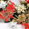 D5 12PCS Artificial Glitter Christmas Flowers with Clip for Xmas Tree Ornament Fake Flower Floral New Year Party Home Decoration