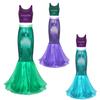 Womens Mermaid Cosplay Outfit Metallic Shiny Fish Scale Cropped Tank Top Sleeveless Vest Tulle Fishtail Skirt Halloween Costume