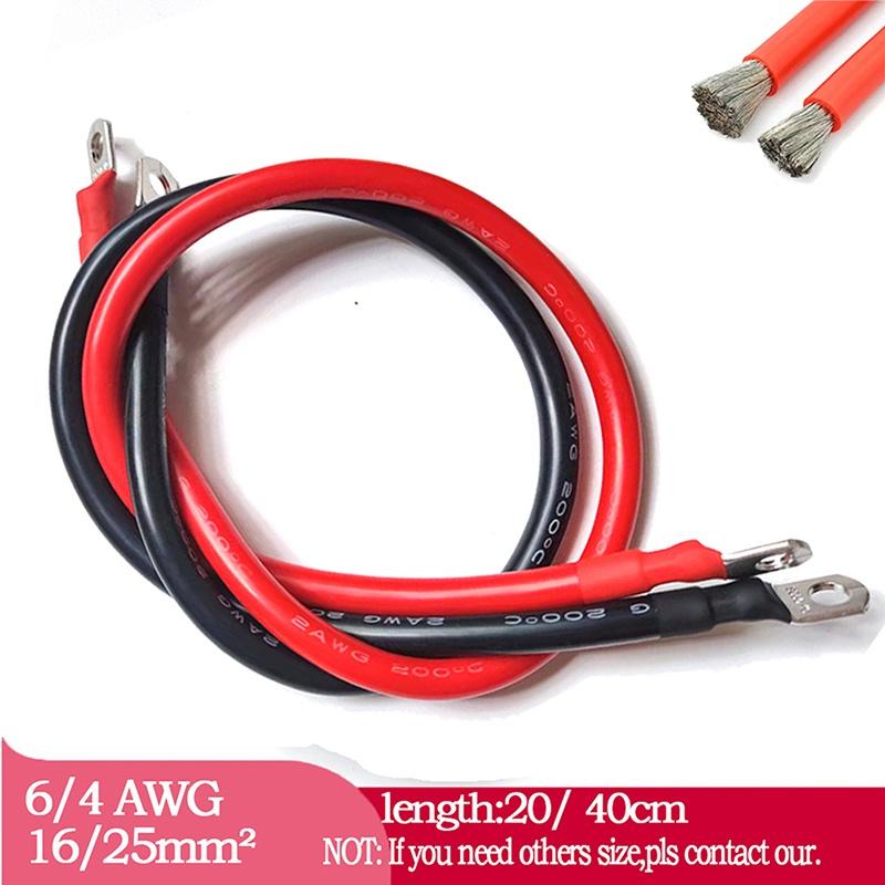 6/4 AWG, 16/25 мм, 2 кабеля для подключения аккумулятора, медный провод с наконечниками для ИБП, инвертор, серия батарей, параллельное подключение